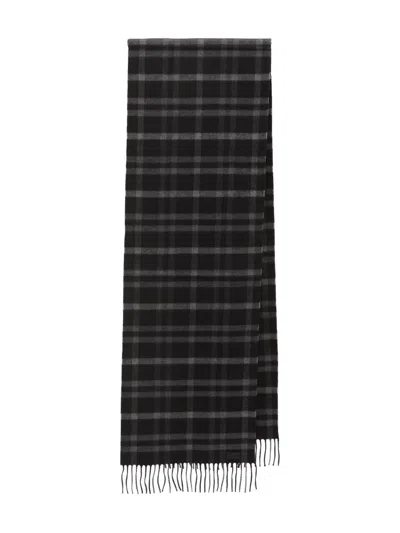 Saint Laurent Tartan Fringed Scarf In Black