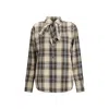 Saint Laurent Tartan Check Long-sleeved Shirt In Neutral