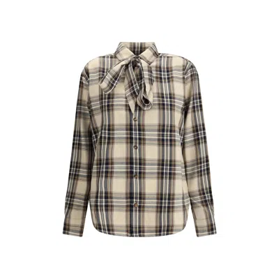 Saint Laurent Tartan Lavallière Shirt In Neutral