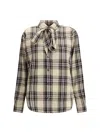 Saint Laurent Tartan Check Long-sleeved Shirt In Neutral