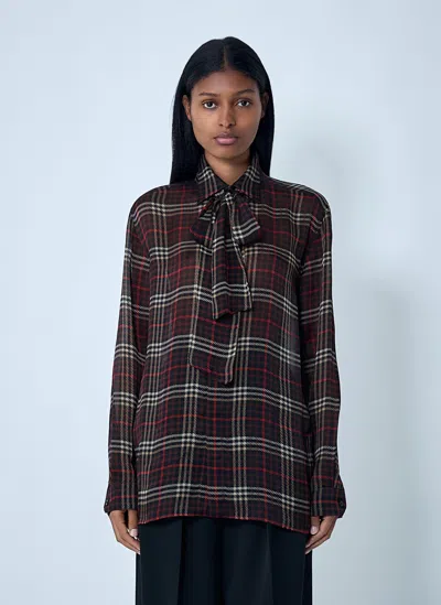 Saint Laurent Tartant Silk Cassandre Shirt In Multi