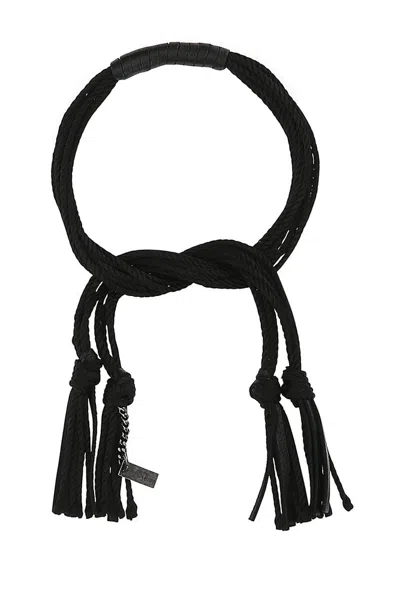 Saint Laurent Textured Braided Bracelet With Tassel And Knotted Design In Black