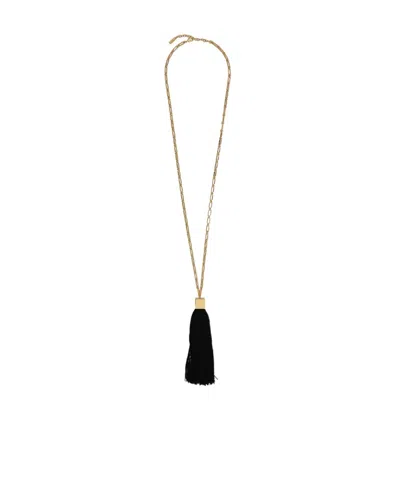 Saint Laurent Tassel-trim Chain-link Necklace In Black