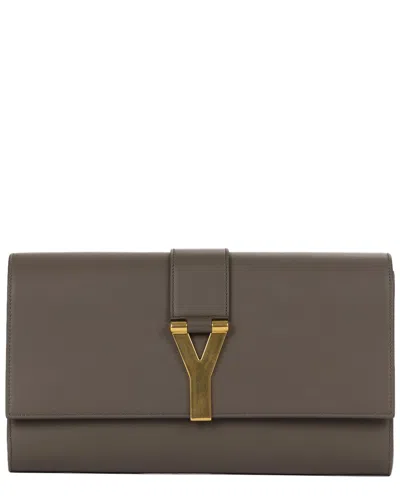 Pre-owned Saint Laurent Taupe Calfskin Leather Classic Y Line Clutch (authentic Pre-  Loved)