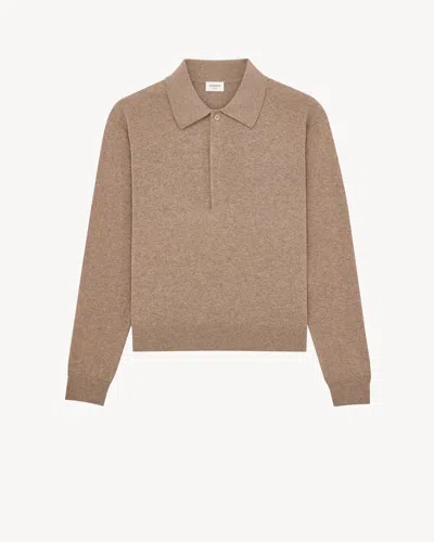 Saint Laurent Virgin Wool Polo Sweater In Brown