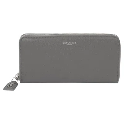 Pre-owned Saint Laurent Taupe Grained Calfskin Leather Sac De Jour Zip Around Wallet In Brown