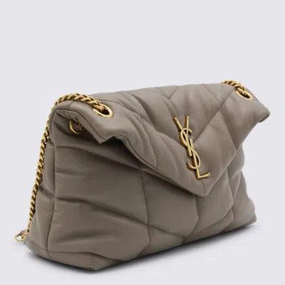 Saint Laurent Taupe Leather Loulou Puffer Small Shoulder Bag In Red