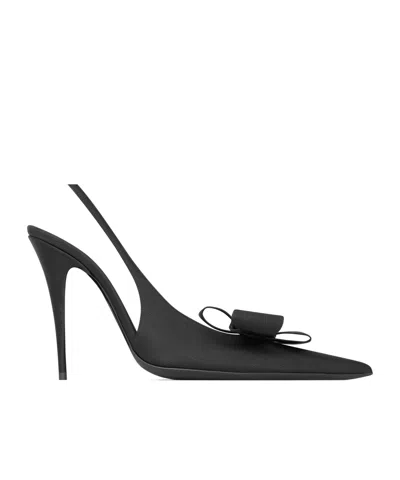 Saint Laurent Tea Slingback Pumps In Satin In Black