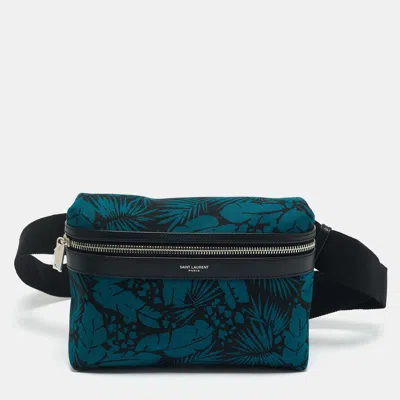 Pre-owned Saint Laurent Teal Green/black Printed Canvas City Belt Bag
