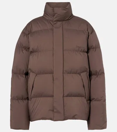 Saint Laurent Technical Canvas Down Jacket In Brown