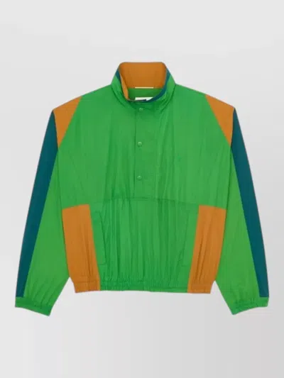 Saint Laurent Technical Jacket Color Block High Collar In Green