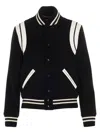Saint Laurent Teddy Wool Jacket With Leather Profiles In Black