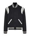 Saint Laurent Men Teddy Varsity Bomber Jacket In Black