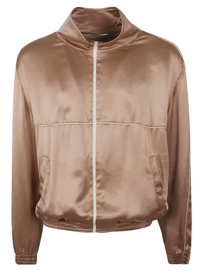 Saint Laurent Organic Silk Satin Jacket Pockets In Nude