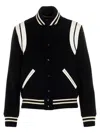 Saint Laurent Teddy Wool Jacket With Leather Profiles