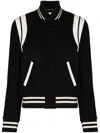 Saint Laurent Teddy Wool Jacket With Leather Profiles In Black