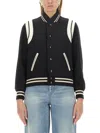 Saint Laurent Teddy Leather-trimmed Recycled Wool-blend Bomber Jacket In Black