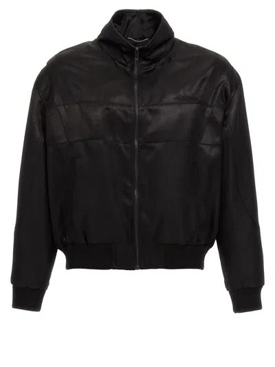 Saint Laurent Silk Blend Bomber Jacket With Embroidered Logo In Black