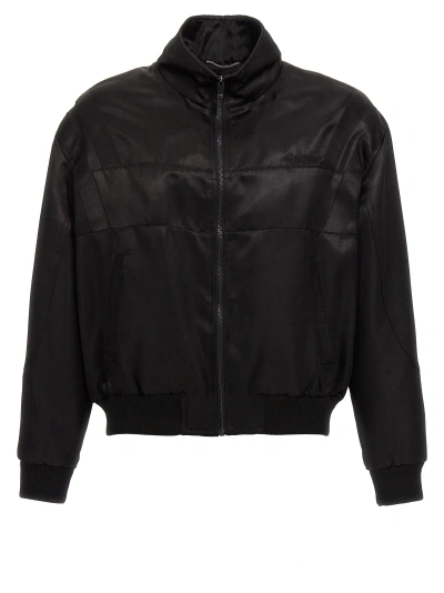 Saint Laurent Silk Blend Bomber Jacket With Embroidered Logo In Black