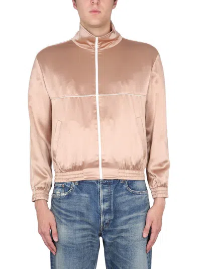 Saint Laurent Organic Silk Satin Jacket Pockets In Nude