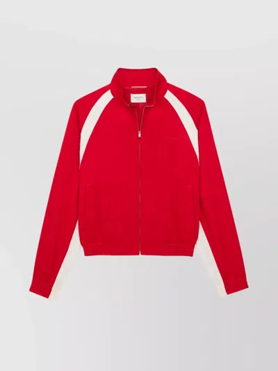Saint Laurent Teddy Jacket With Contrast Panels And High Collar In Rouge
