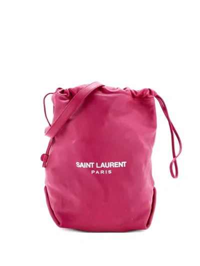 Pre-owned Saint Laurent Teddy Leather Large Bucket Bag In Pink