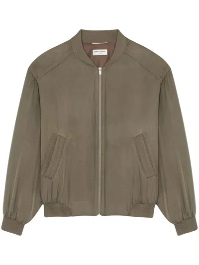 Saint Laurent `teddy` Loose Fit Bomber Jacket In Green