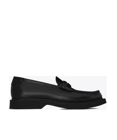 Saint Laurent Teddy Penny Leather Loafers In Black