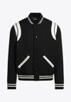 Saint Laurent Men Teddy Varsity Bomber Jacket In Black