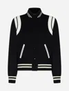 Saint Laurent Teddy Leather-trimmed Recycled Wool-blend Bomber Jacket In Black,ivory