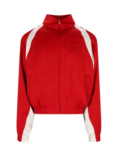 Saint Laurent Teddy Jacket With Contrast Panels And High Collar In Red