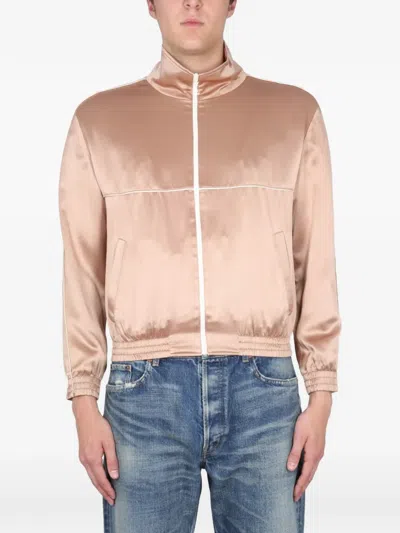 Saint Laurent Organic Silk Satin Jacket Pockets In Nude