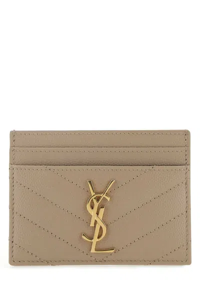 Saint Laurent Tessere Card Case In Beige