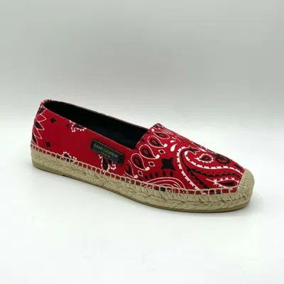Pre-owned Saint Laurent Tessuto Bandana Women's Red Parsley Canvas Sneaker 557557 6413