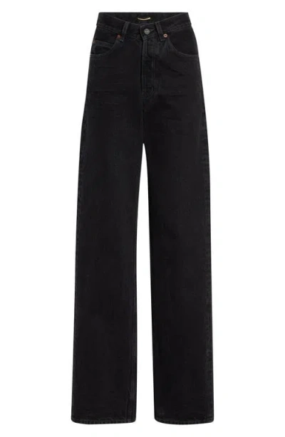 Saint Laurent Tevere V-waist Baggy Jeans In Black