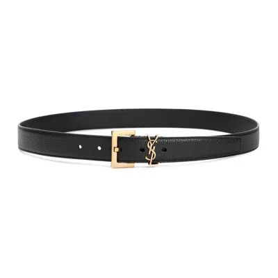 Saint Laurent Textured Black Grained Leather Belt