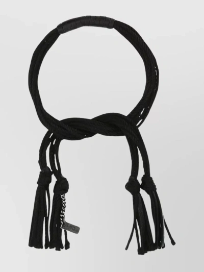Saint Laurent Textured Braided Bracelet With Tassel And Knotted Design In Black
