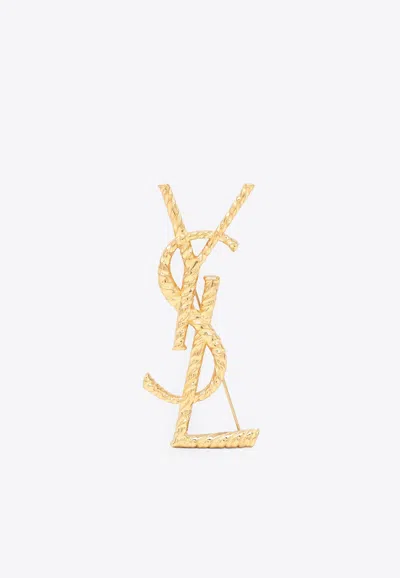 Saint Laurent Textured Cassandre Brooch In Gold