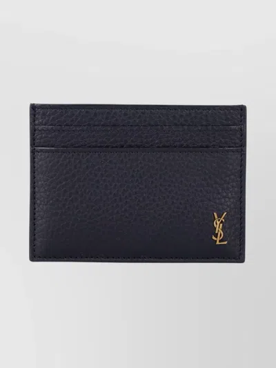 Saint Laurent Textured Credit Card Holder Cassandre In Blue