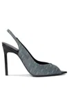 Saint Laurent 105 Logo Jacquard Denim Slingback Sandals In Blue