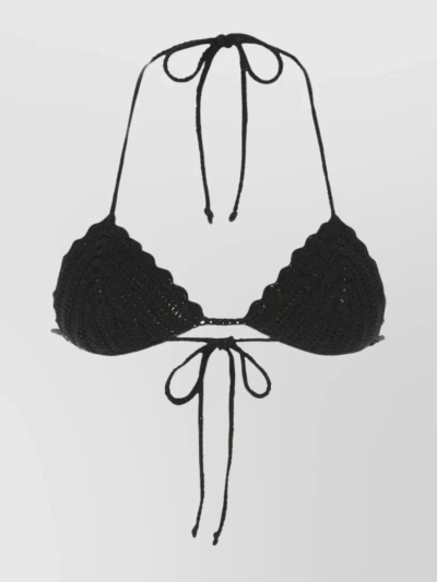 Saint Laurent Textured Knit Triangle Cup Swimwear In Black