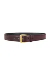 Saint Laurent Textured Leather Belt In Burgundy