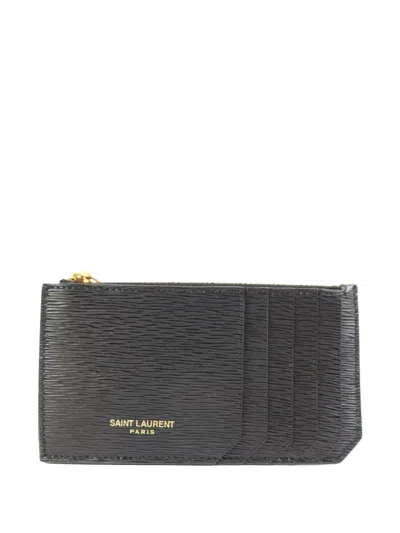Pre-owned Saint Laurent Textured Leather Card Case In Black