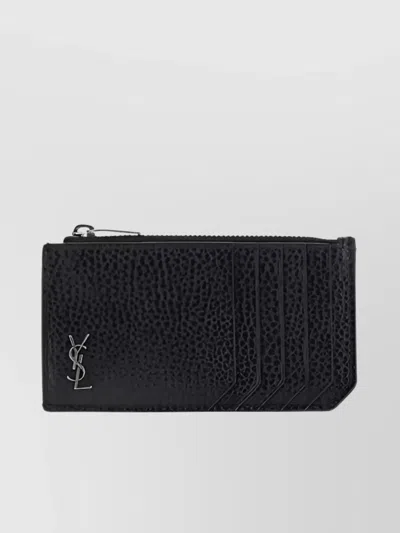 Saint Laurent Textured Leather Card Holder In Black