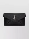 Saint Laurent Textured Leather Envelope Wallet Chain Detail In Black