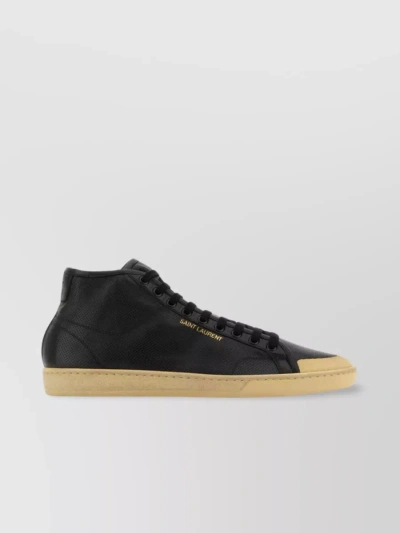 Saint Laurent Textured Leather High-top Sneakers In Black