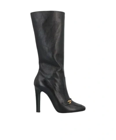 Saint Laurent Textured Leather Long Boots In Black