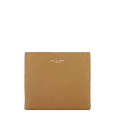 Saint Laurent Textured Leather Wallet In Brown