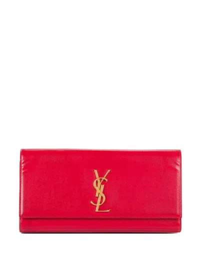 Pre-owned Saint Laurent Textured Logo-detail Clutch Bag In Red
