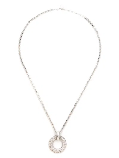 Pre-owned Saint Laurent Textured Pendant Necklace In Silver
